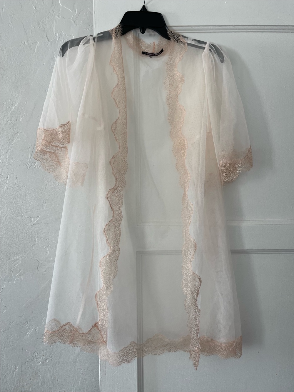 Victoria's Secret Sheer Cream Robe with Rose-Gold Lace